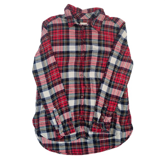 American Eagle Outfitters Tops - American Eagle Red Plaid Flannel Shirt Boyfriend Fit Button Down Medium